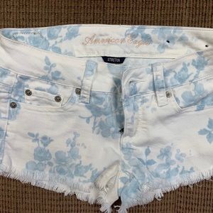 White Shorts With Blue Flowers From American Eagle